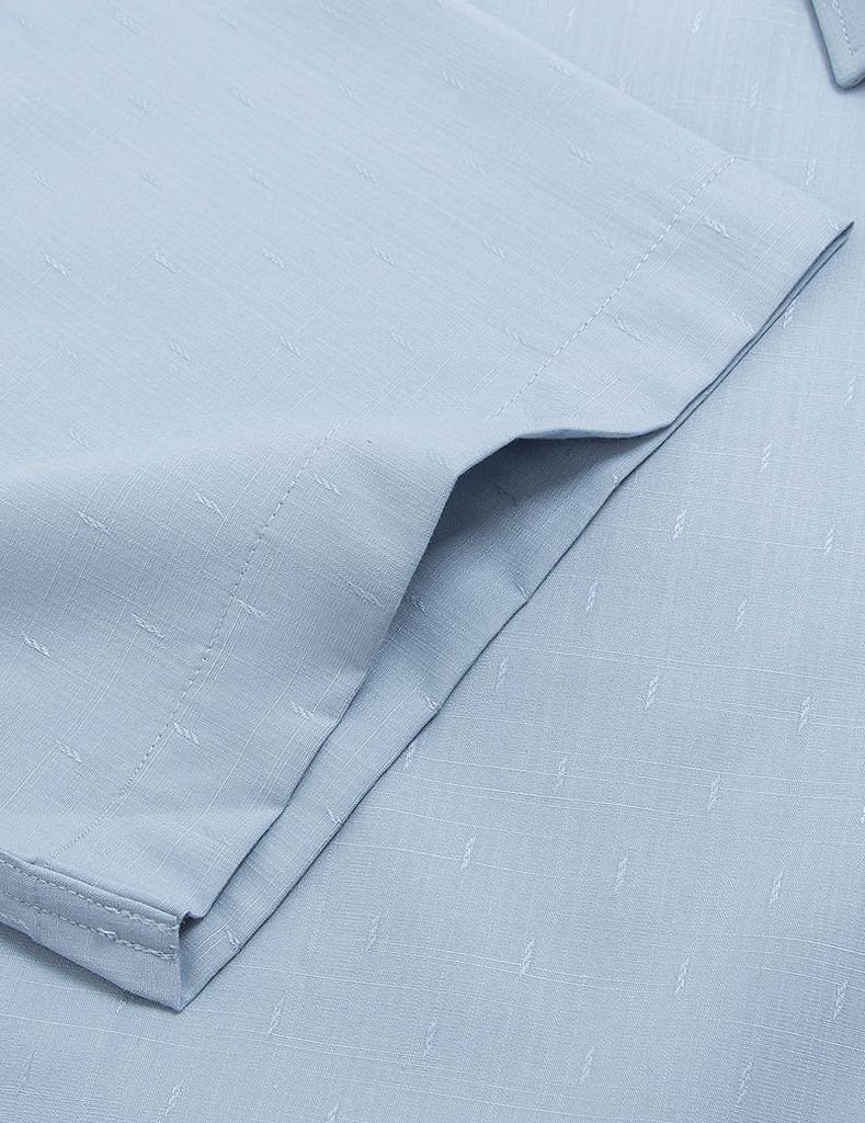 Áo sơ mi ngắn tay nam dệt jacquard tà bằng có túi