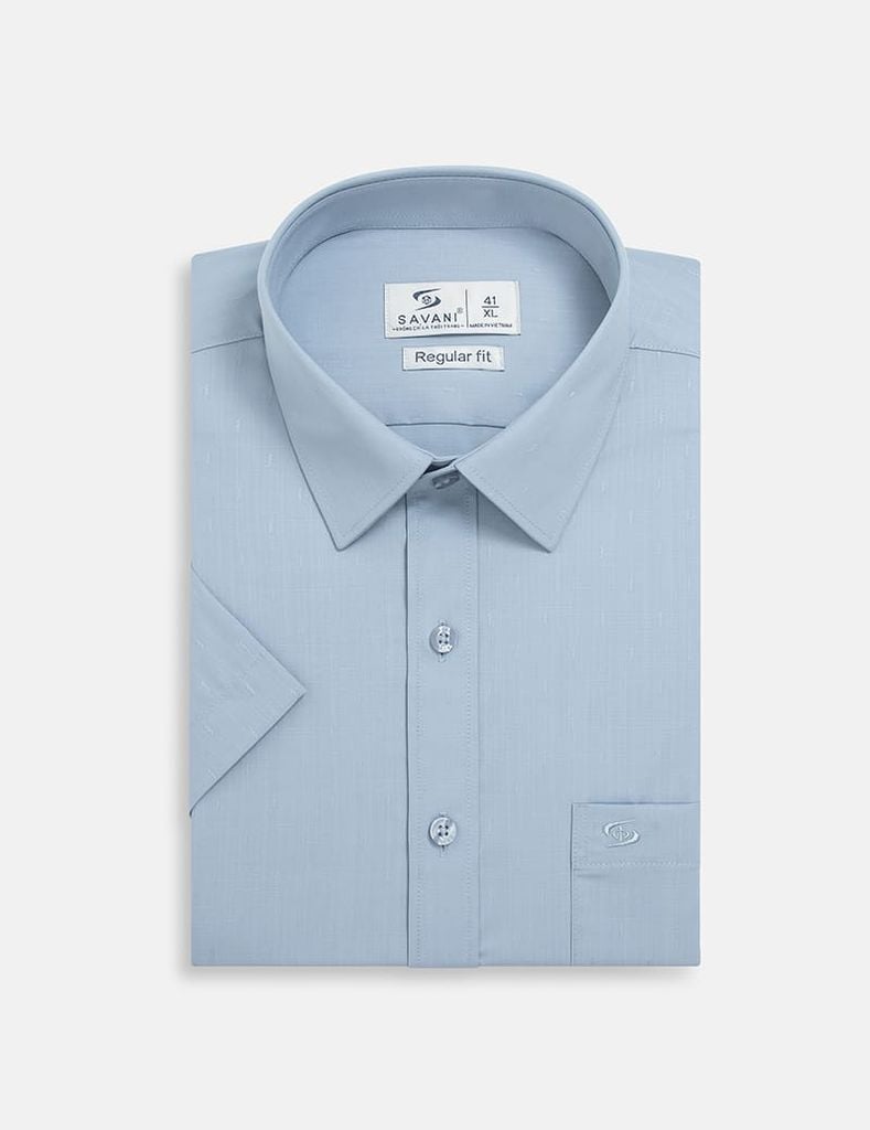 Áo sơ mi ngắn tay nam dệt jacquard tà bằng có túi