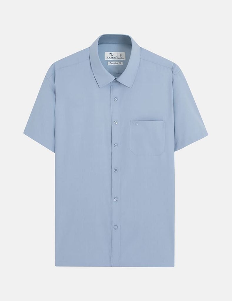 Áo sơ mi ngắn tay nam dệt jacquard tà bằng có túi