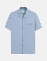 Áo sơ mi ngắn tay nam dệt jacquard tà bằng có túi