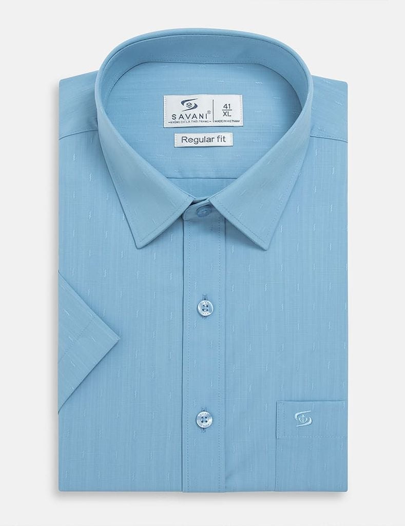 Áo sơ mi ngắn tay nam dệt jacquard tà bằng có túi
