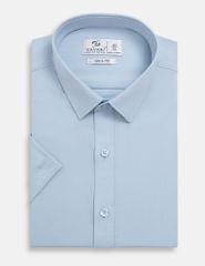 Áo sơ mi nam ngắn tay tà lượn không túi dệt jacquard
