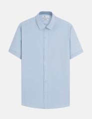 Áo sơ mi nam ngắn tay tà lượn không túi dệt jacquard