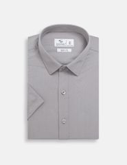 Áo sơ mi nam ngắn tay tà lượn không túi dệt jacquard