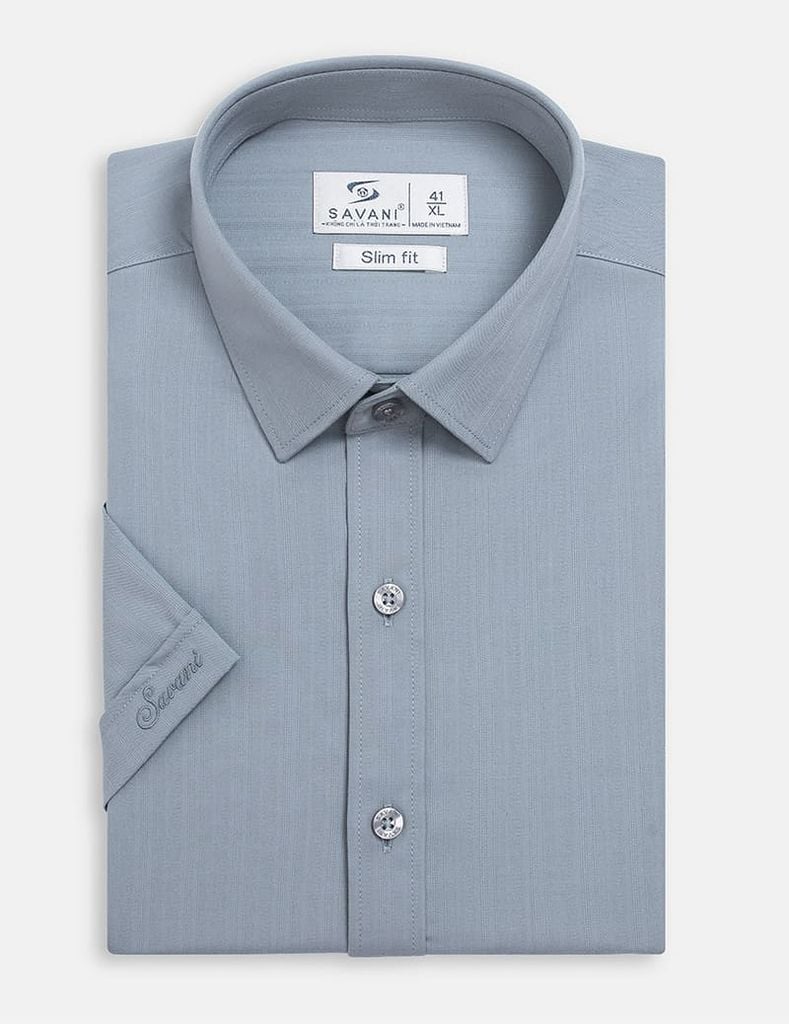 Áo sơ mi nam ngắn tay tà lượn không túi dệt jacquard