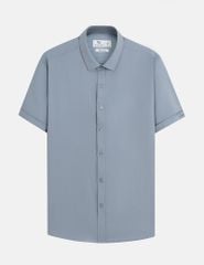 Áo sơ mi nam ngắn tay tà lượn không túi dệt jacquard