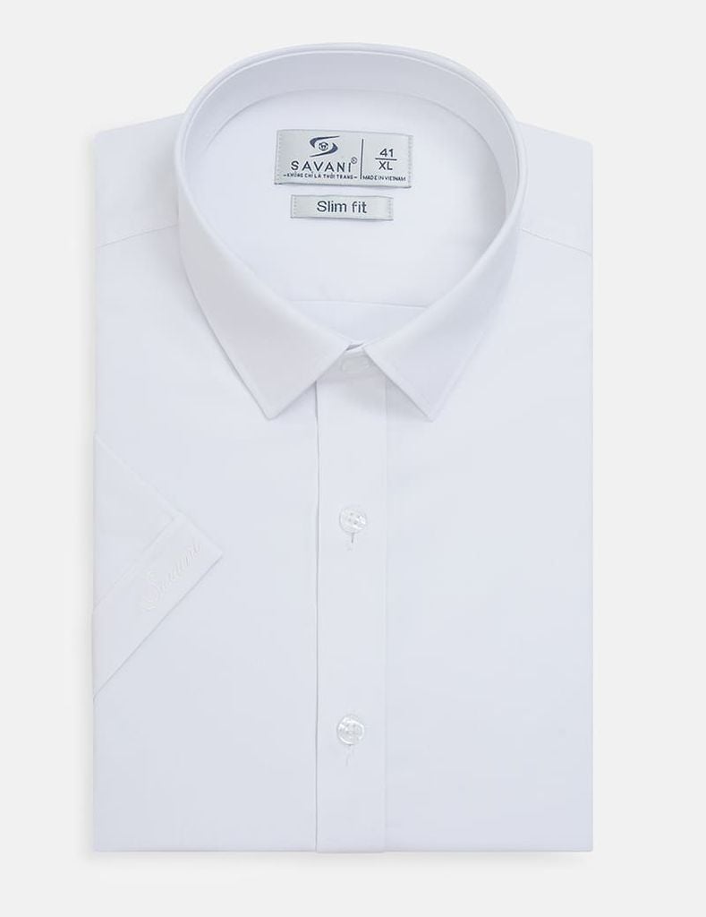 Áo sơ mi nam ngắn tay tà lượn không túi dệt jacquard