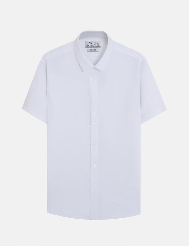 Áo sơ mi nam ngắn tay tà lượn không túi dệt jacquard