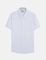 Áo sơ mi nam ngắn tay tà lượn không túi dệt jacquard