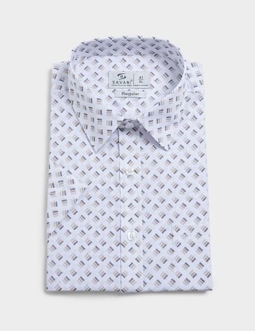 Áo sơ mi ngắn tay nam tà bằng có túi dáng rộng