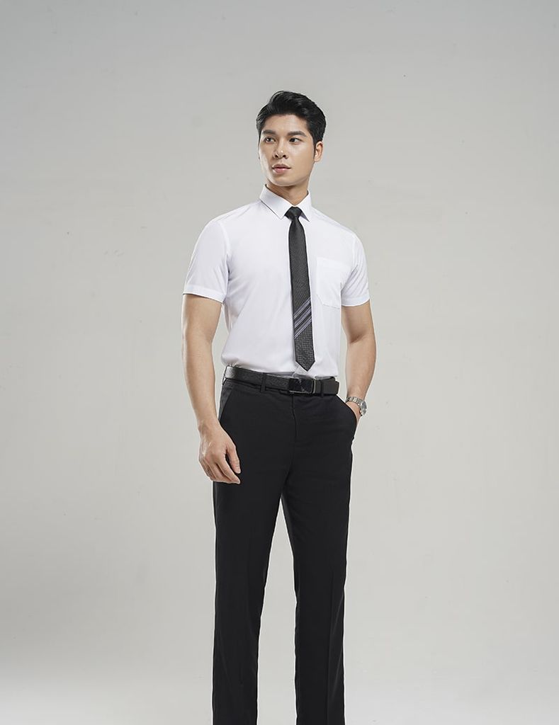 Áo sơ mi nam ngắn tay tà lượn có túi MSS217S4