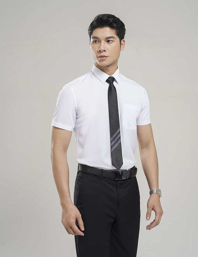 Áo sơ mi nam ngắn tay tà lượn có túi MSS217S4