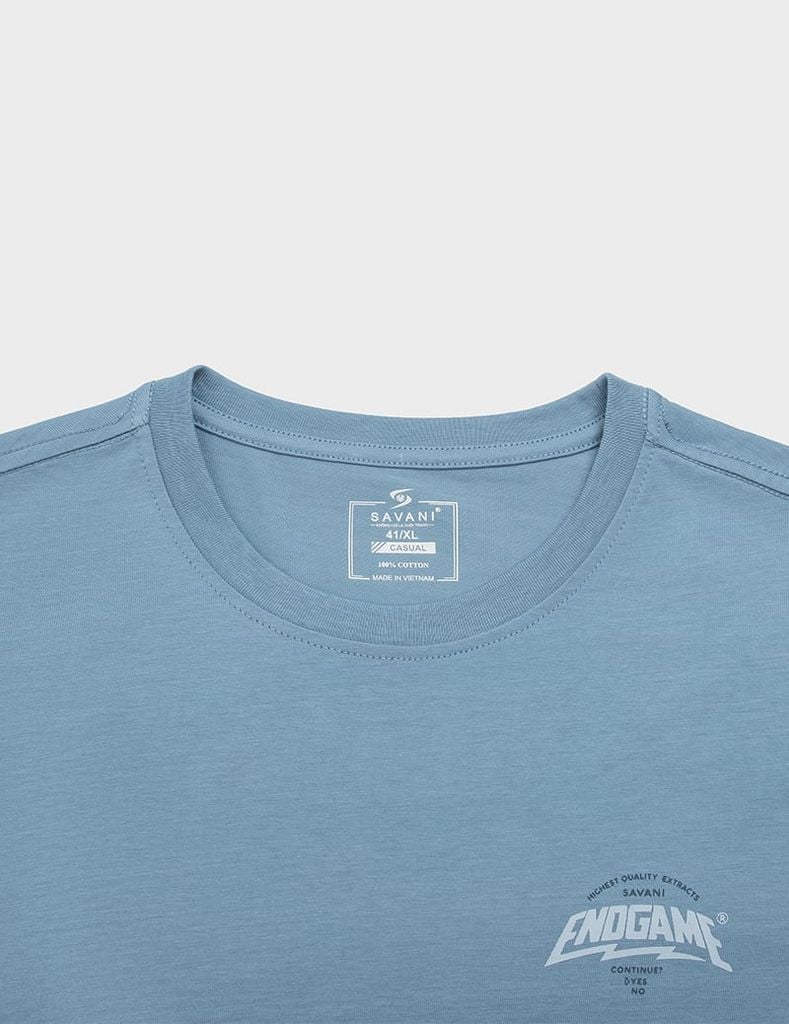 Áo T-shirt ngắn tay nam cổ tròn bo rib in cao su trước ngực