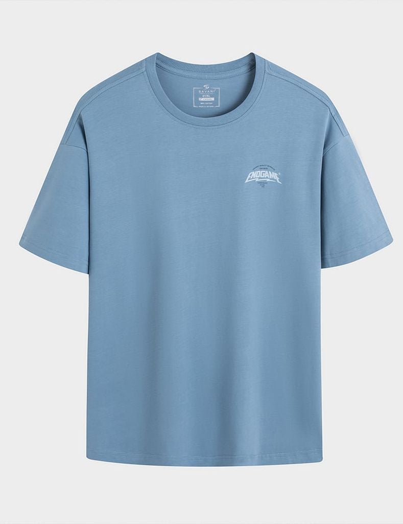 Áo T-shirt ngắn tay nam cổ tròn bo rib in cao su trước ngực