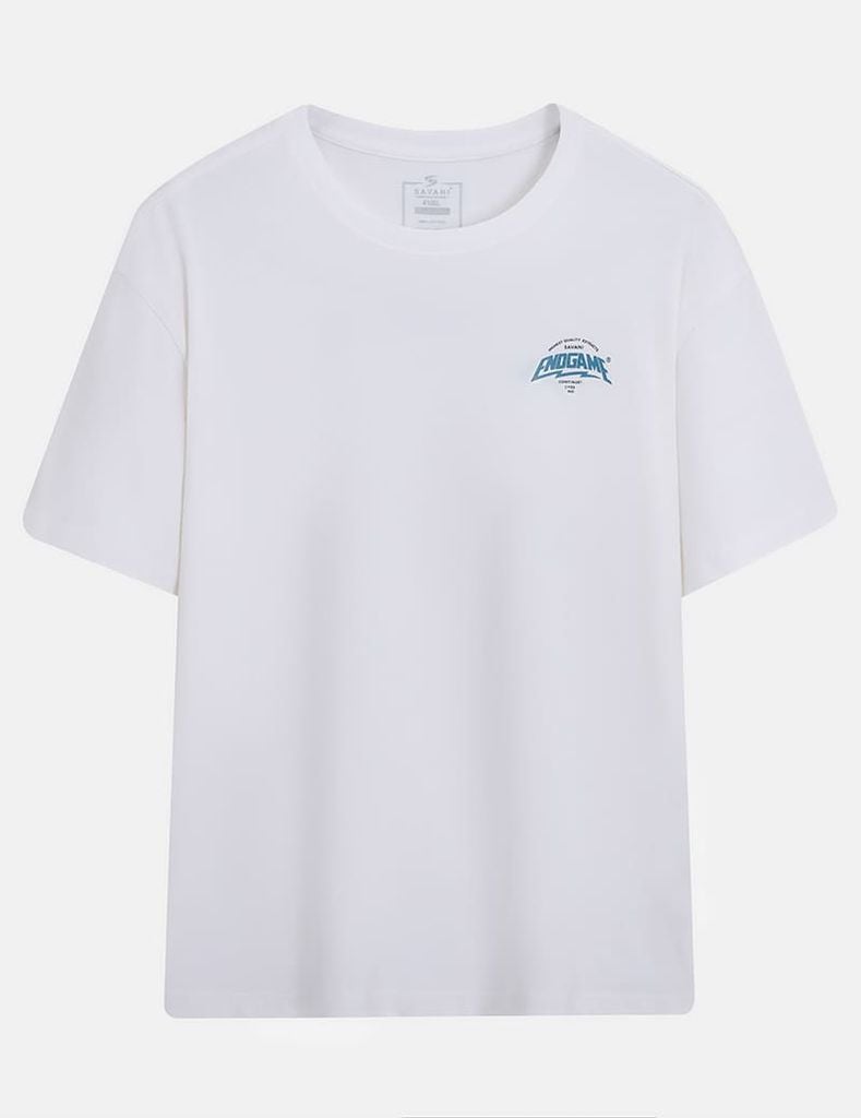 Áo T-shirt ngắn tay nam cổ tròn bo rib in cao su trước ngực