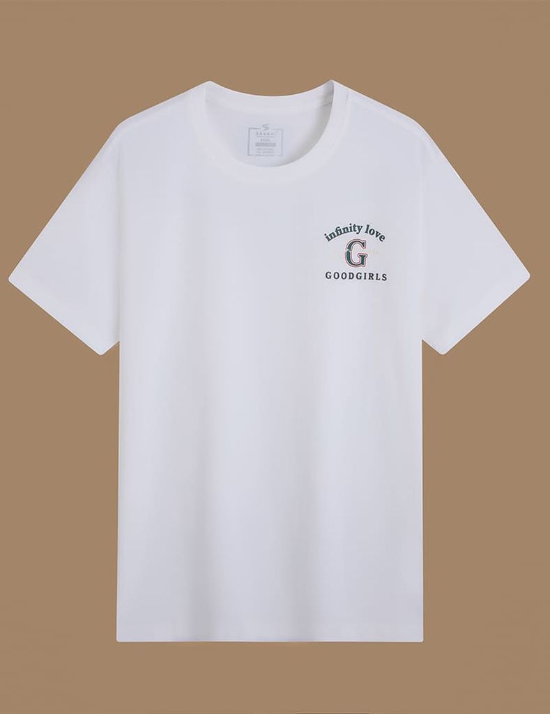 Áo t-shirt nam cổ bo rib in cao su trước ngực