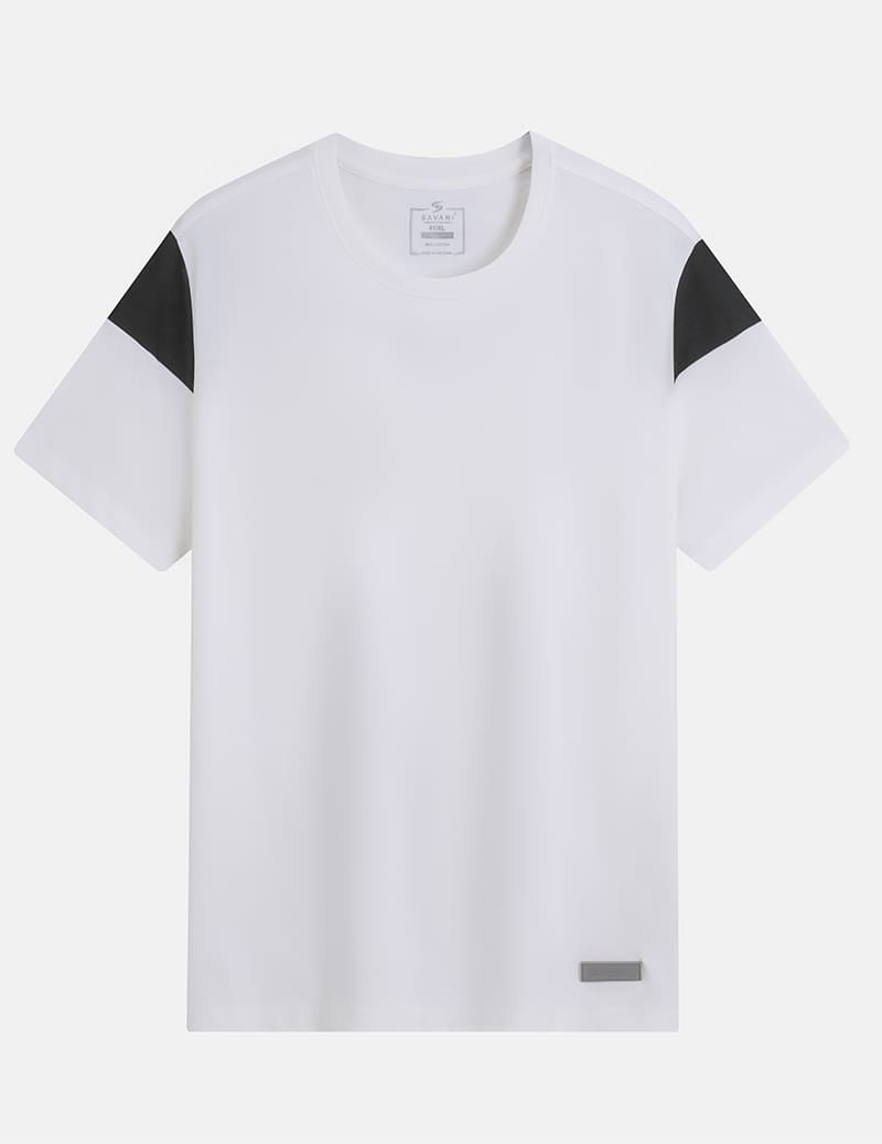 Áo t-shirt ngắn tay cổ tròn nam vai can vải phối