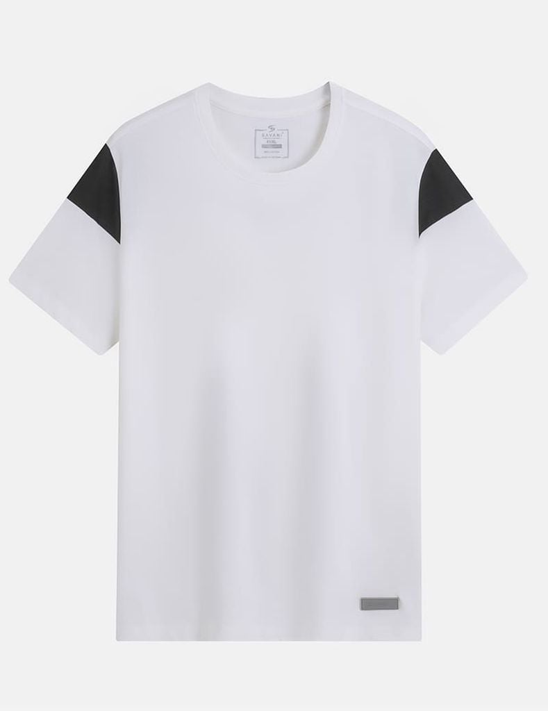 Áo t-shirt ngắn tay cổ tròn nam vai can vải phối