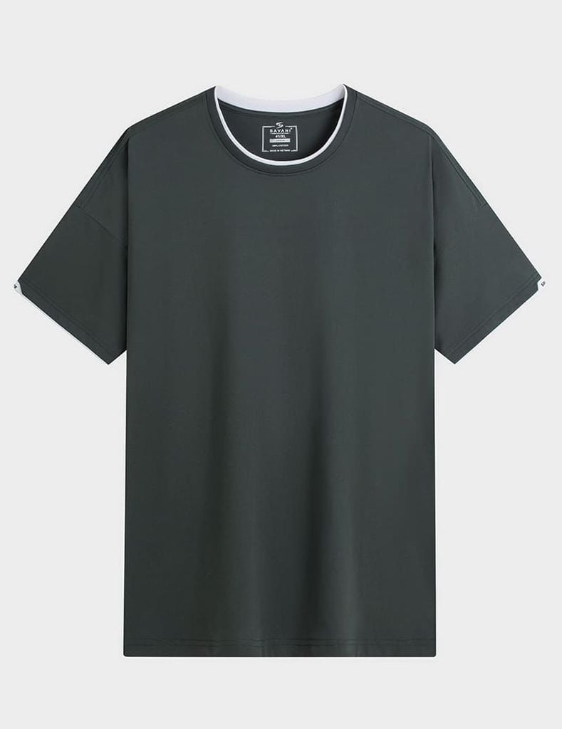 Áo T-shirt nam ngắn tay cổ tròn cổ rib phối khác màu