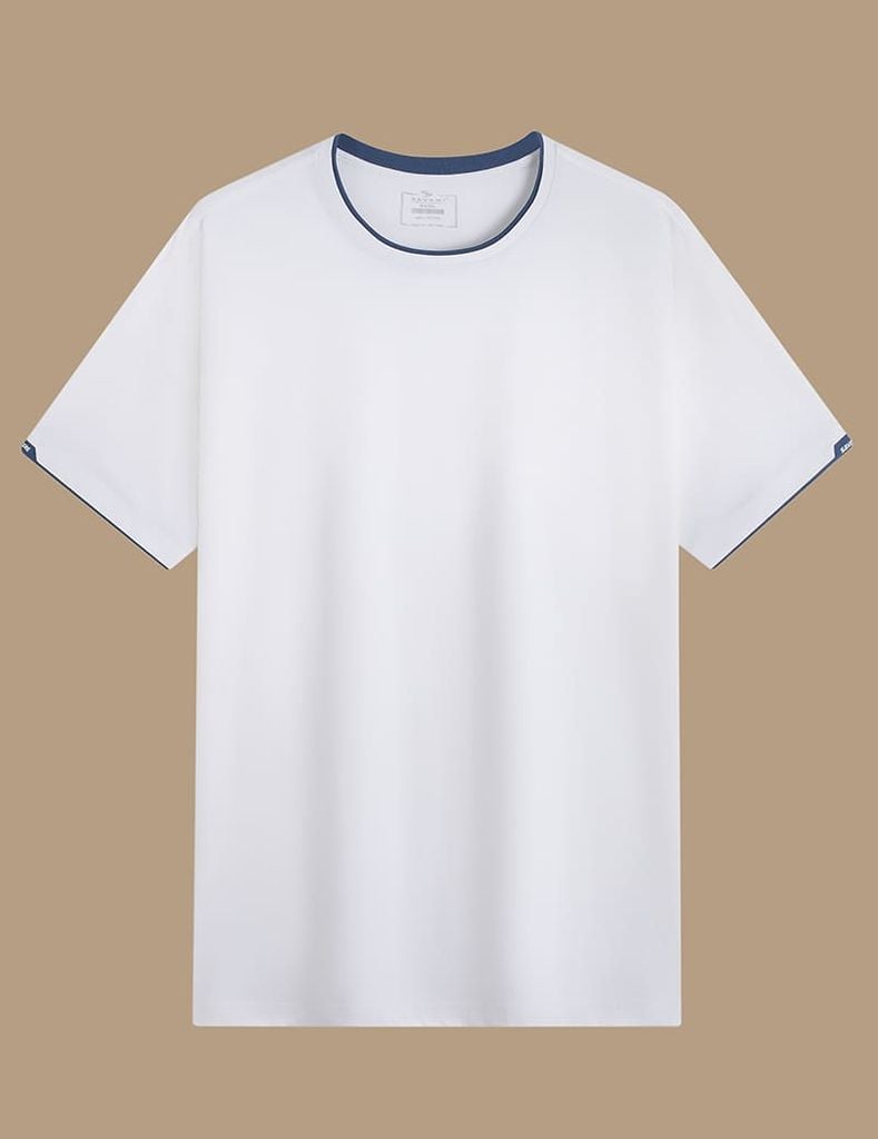 Áo T-shirt nam ngắn tay cổ tròn cổ rib phối khác màu
