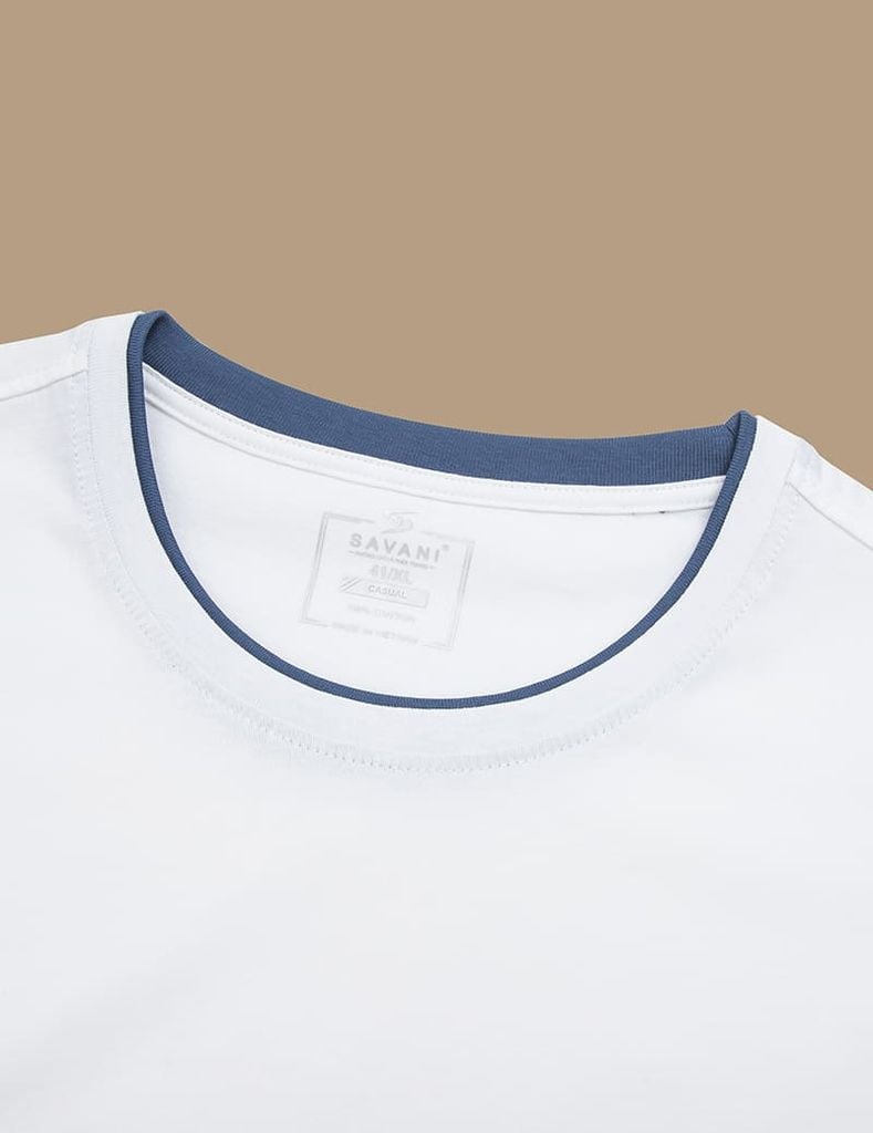 Áo T-shirt nam ngắn tay cổ tròn cổ rib phối khác màu