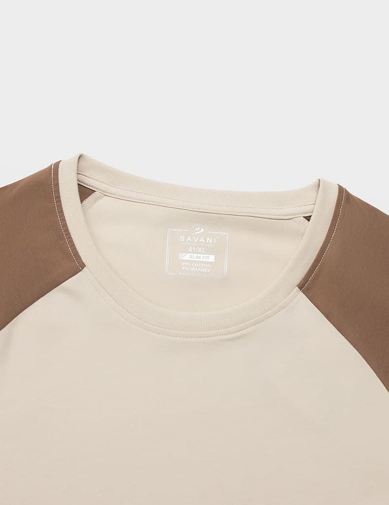 Áo thun nam cố tròn tay raglan in nhỏ gấu áo