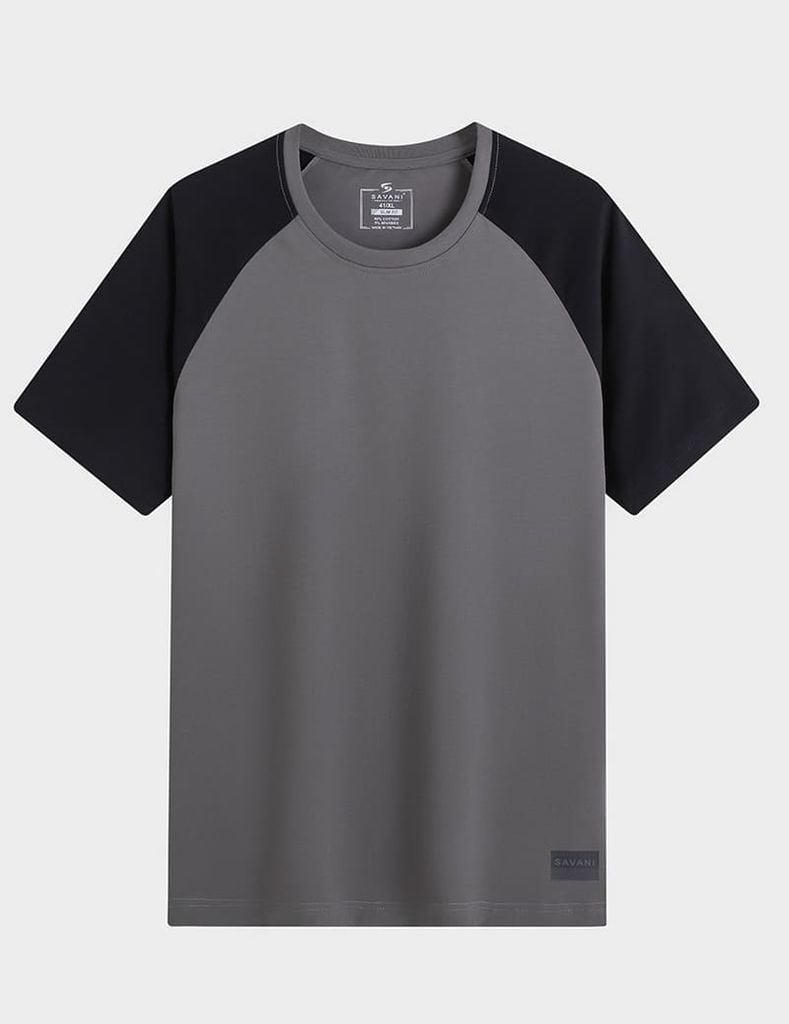 Áo thun nam cố tròn tay raglan in nhỏ gấu áo