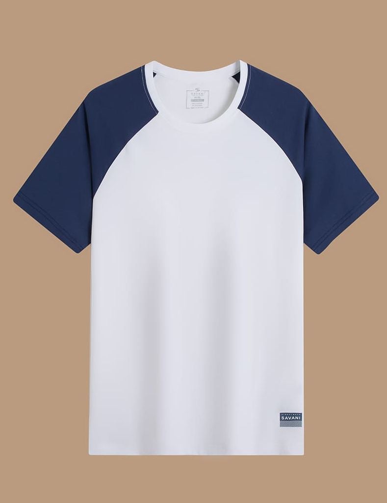Áo thun nam cố tròn tay raglan in nhỏ gấu áo