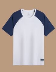 Áo thun nam cố tròn tay raglan in nhỏ gấu áo