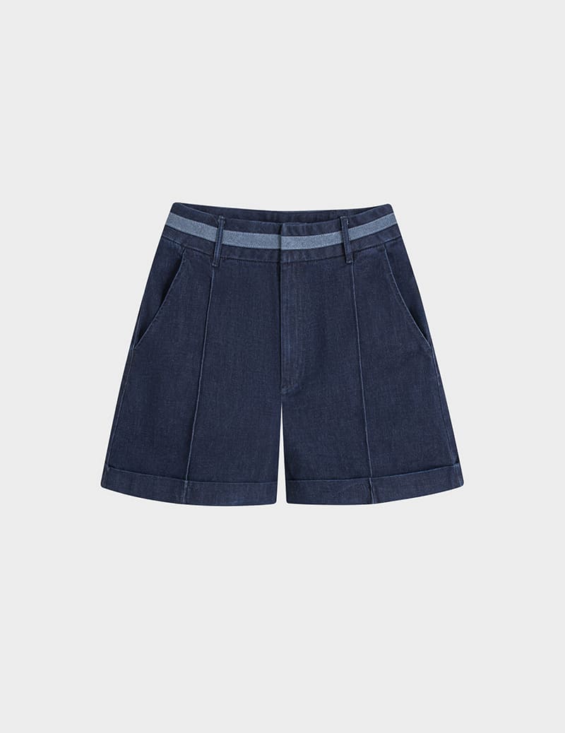 Quần short jean nữ phối cạp