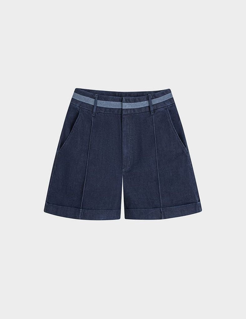 Quần short jean nữ phối cạp