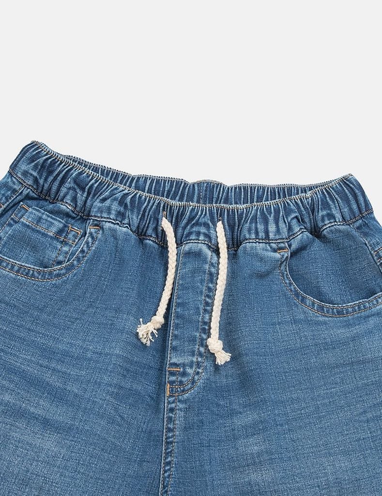Quần short jean cạp chun bé trai mài nhẹ