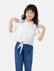Áo sơ mi ngắn tay bé gái thắt nơ eo