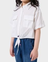 Áo sơ mi ngắn tay bé gái thắt nơ eo