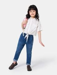 Áo sơ mi ngắn tay bé gái thắt nơ eo