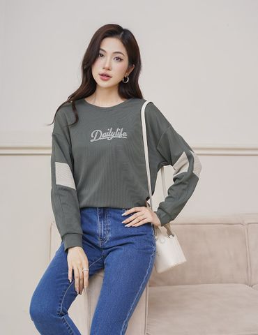 Áo nỉ cổ tròn nữ WAF005W4 dáng suông rộng