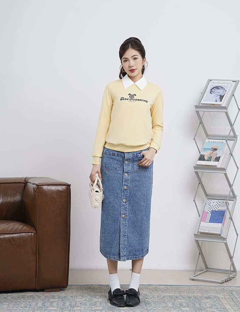 Áo nỉ cổ tròn nữ WAN004W4