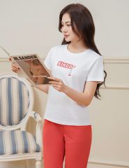 Bộ đồ hè nữ cổ tròn hình in trước ngực