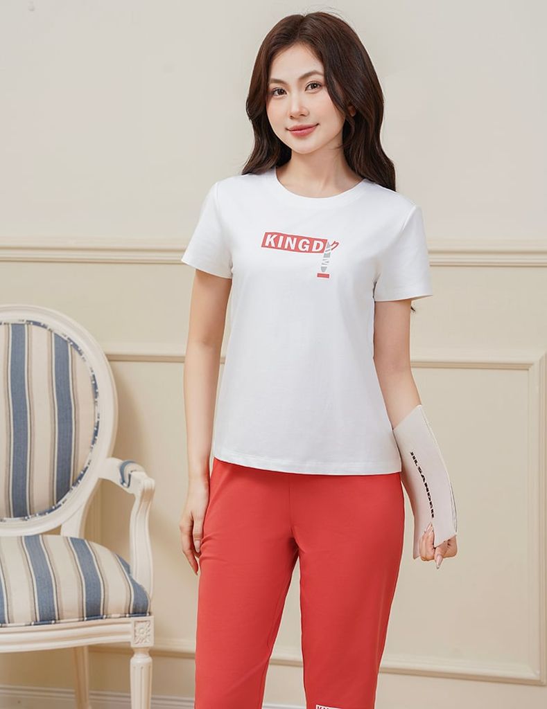 Bộ đồ hè nữ cổ tròn hình in trước ngực