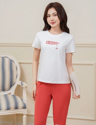 Bộ đồ hè nữ cổ tròn hình in trước ngực