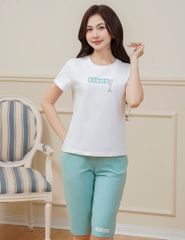 Bộ đồ hè nữ cổ tròn hình in trước ngực