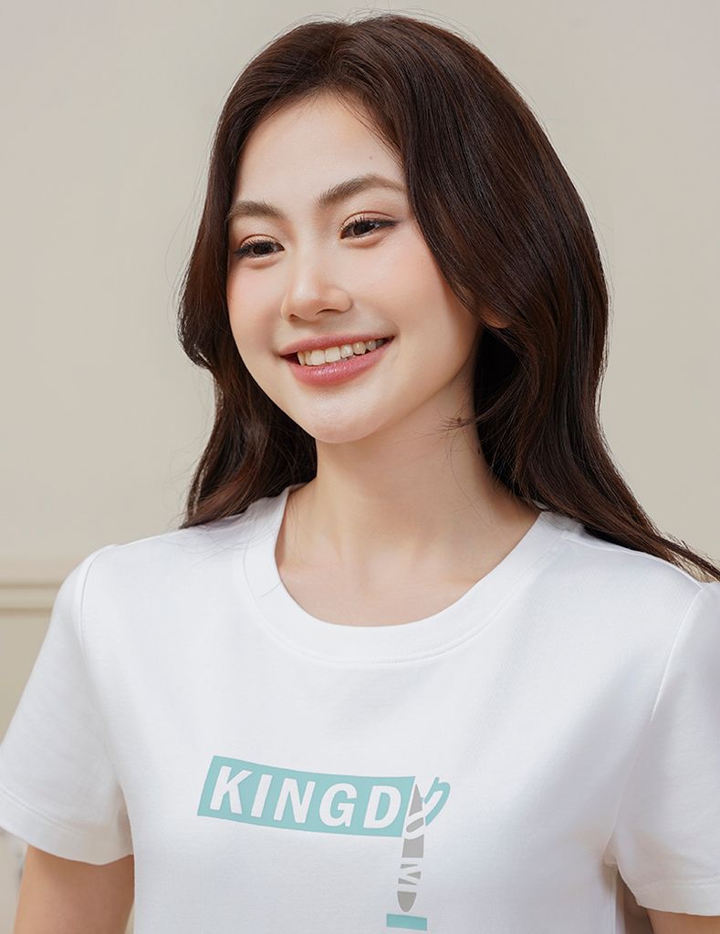 Bộ đồ hè nữ cổ tròn hình in trước ngực