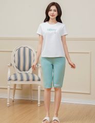 Bộ đồ hè nữ cổ tròn hình in trước ngực