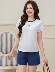 Bộ đồ hè nữ cổ bo rib cùng màu quần