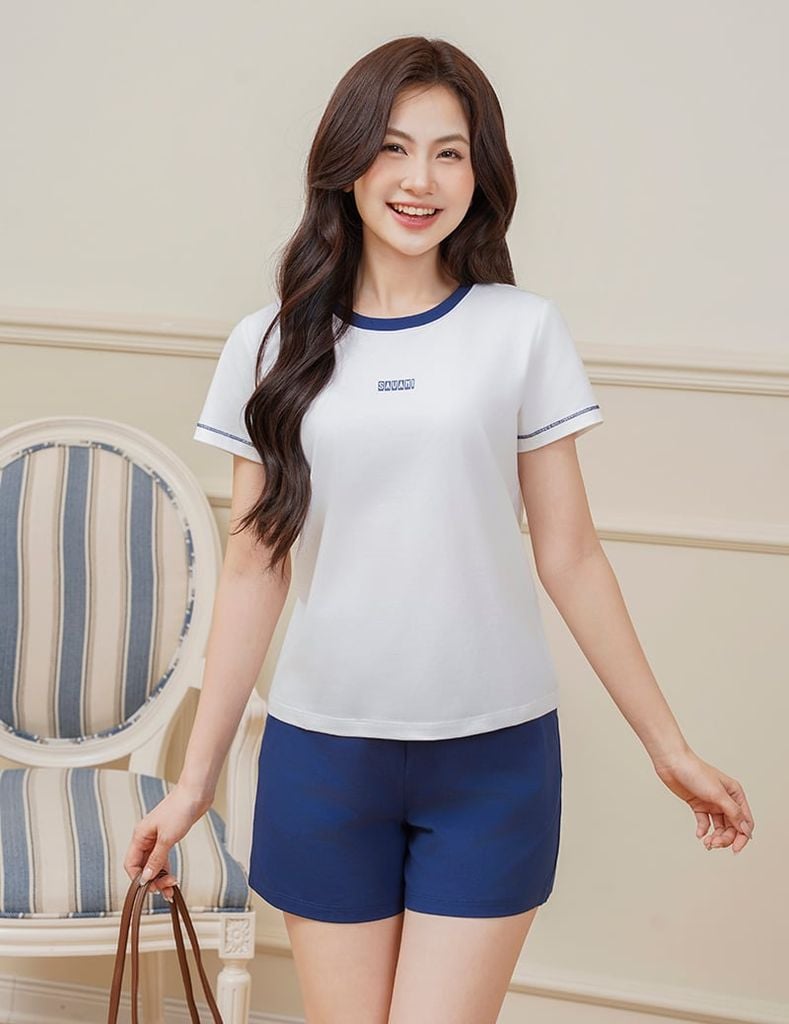 Bộ đồ hè nữ cổ bo rib cùng màu quần