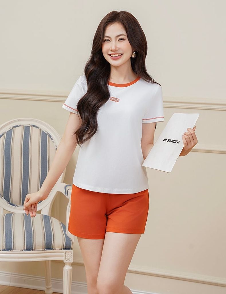 Bộ đồ hè nữ cổ bo rib cùng màu quần