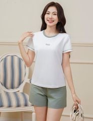 Bộ đồ hè nữ cổ bo rib cùng màu quần