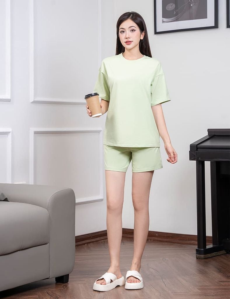 Bộ hè nữ quần đùi trơn màu