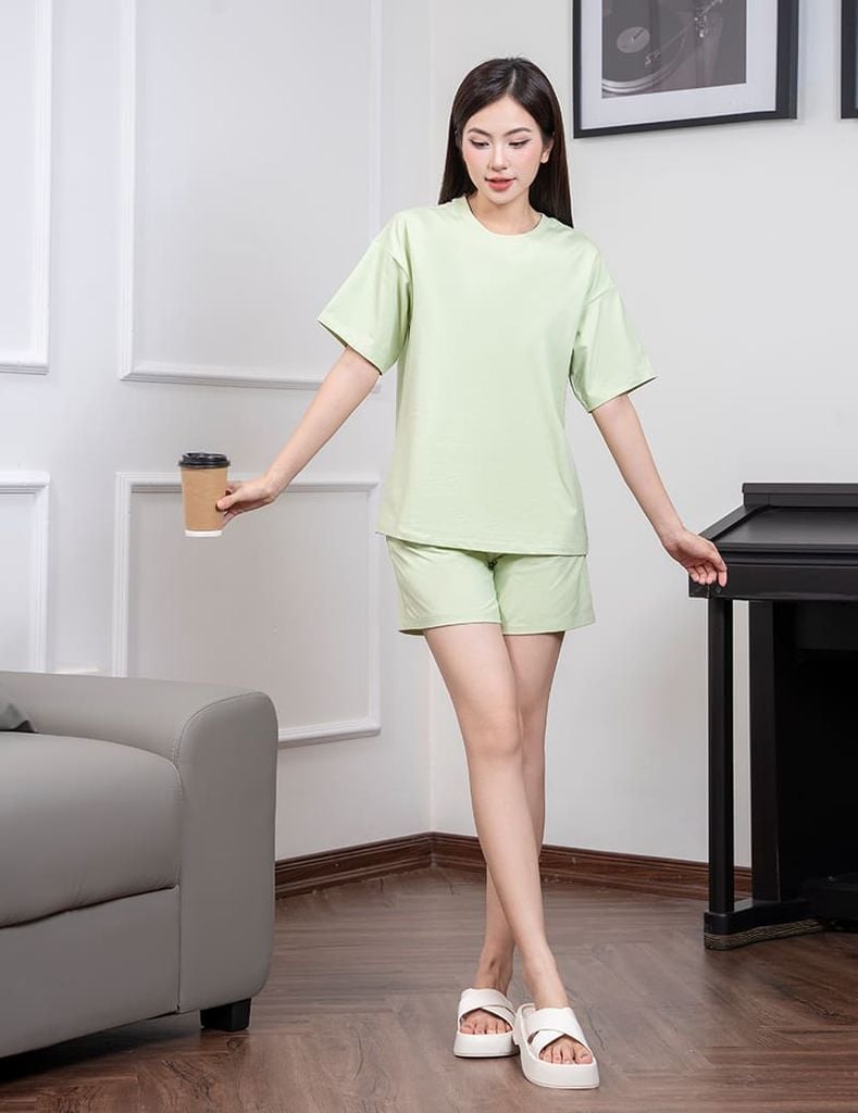 Bộ hè nữ quần đùi trơn màu