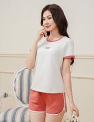 Bộ hè nữ quần đùi cổ bo rib dáng thể thao